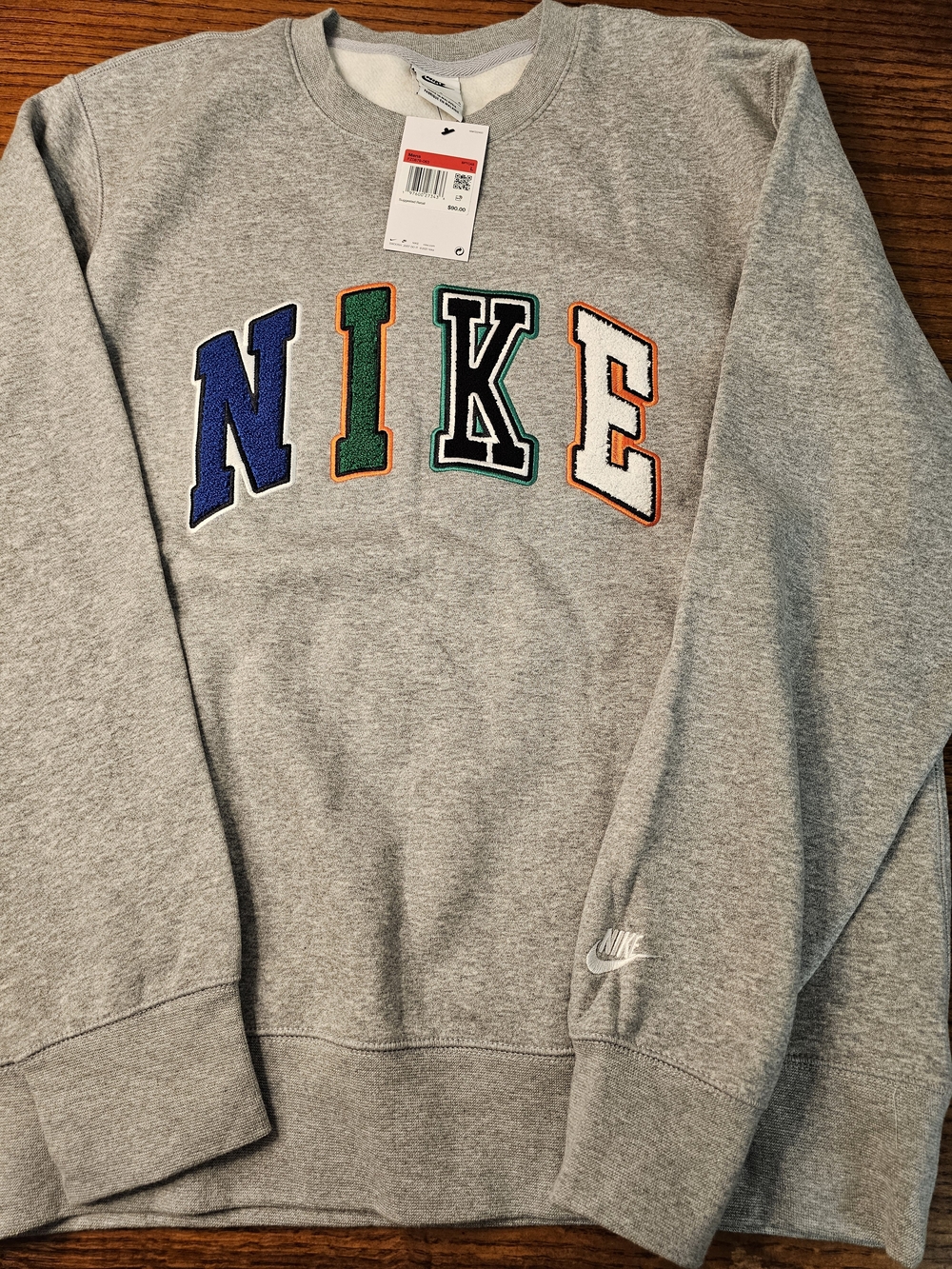 Nike Grey Crewneck Sweatshirt with Multicolor NIKE Appliqué